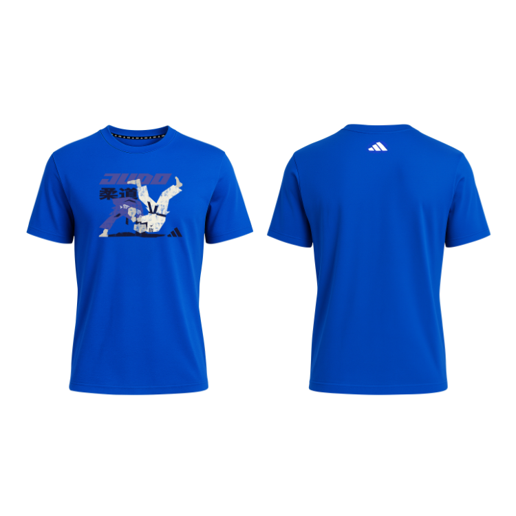 Adidas T-Shirt Judo Blue Round Crew Neck Short Sleeve
