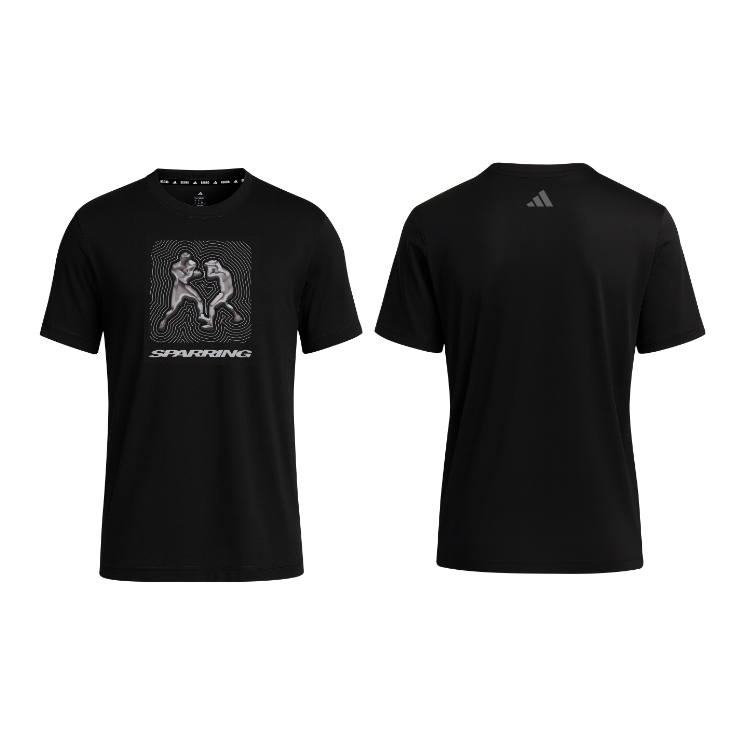 Adidas T-Shirt Boxing Chrome Sparring Black Round Crew Neck Short Sleeve