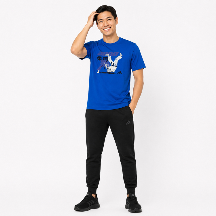 Adidas T-Shirt Judo Blue Round Crew Neck Short Sleeve